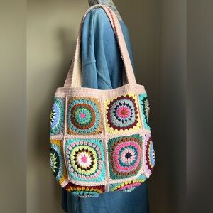 Handmade Crochet Granny Square Tote Bag